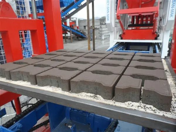 A concrete block production plant in operation